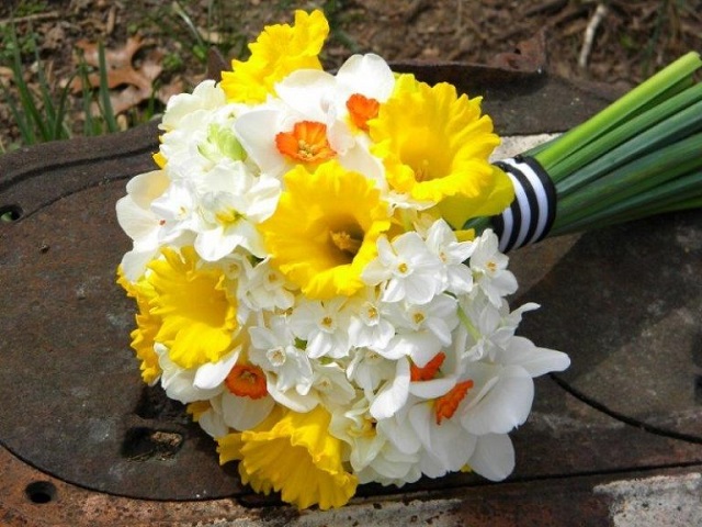 دسته گل عروس با انواع گل نرگس برای فصل زمستان و پاییز