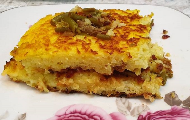 طرز تهیه ته چین لوبیا پلو در تابه
