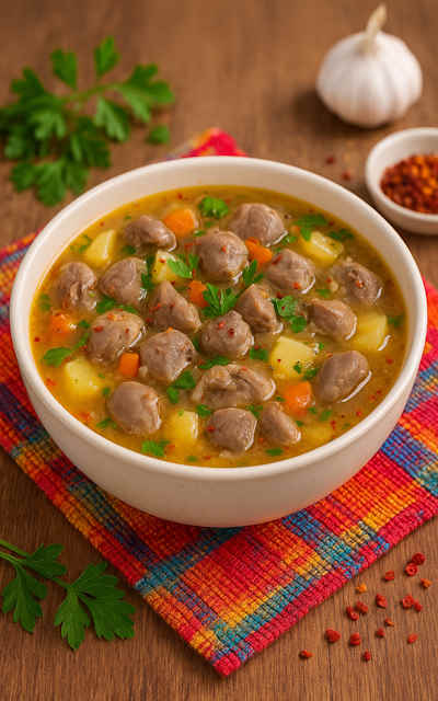 مراحل طرز تهیه سوپ سنگدان مرغ با ورمیشل
