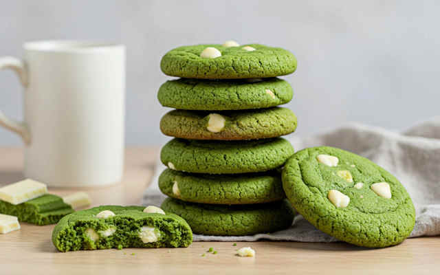 مراحل طرز تهیه کوکی ماچا با شکلات سفید