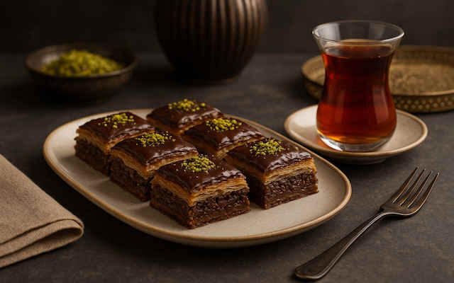 طرز تهیه باقلوا شکلاتی با خمیر یوفکا در یک نگاه طرز تهیه باقلوا شکلاتی با خمیر یوفکا در یک نگاه