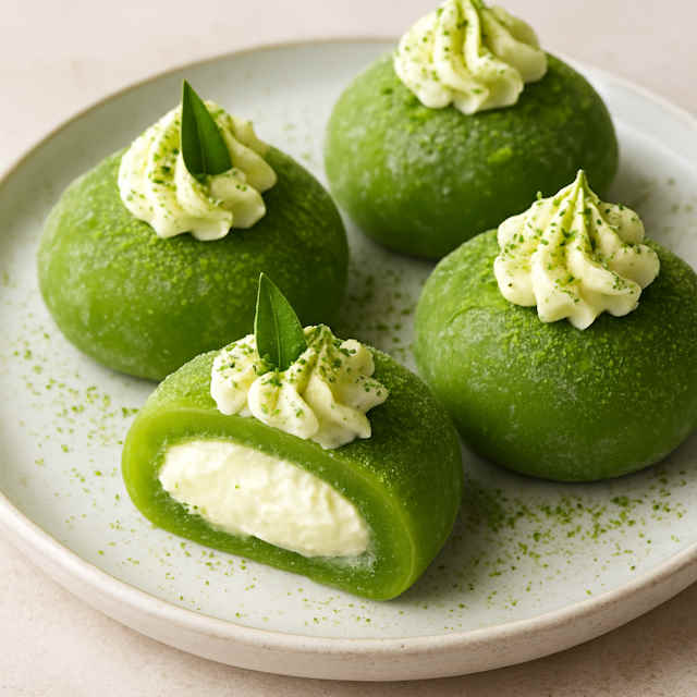 مراحل طرز تهیه موچی با ماچا و فیلینگ بستنی