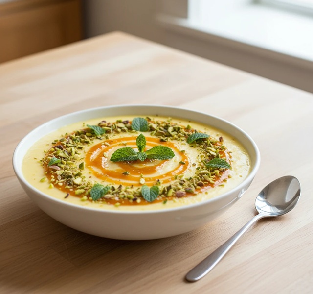 مراحل طرز تهیه فرنی انبه در خانه