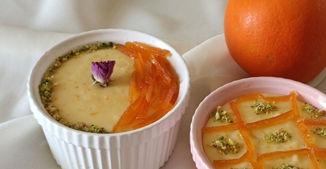 مراحل طرز تهیه دسر فرنی پرتقالی